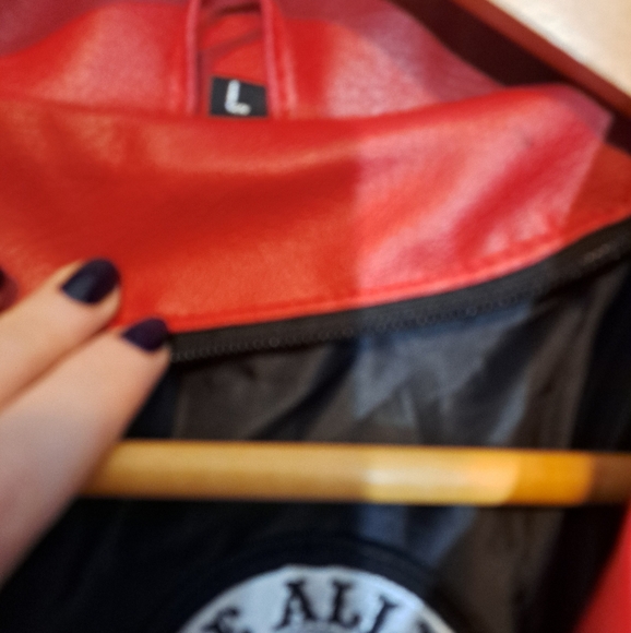 Red and black vegan leather jacket - Picture 2 of 3